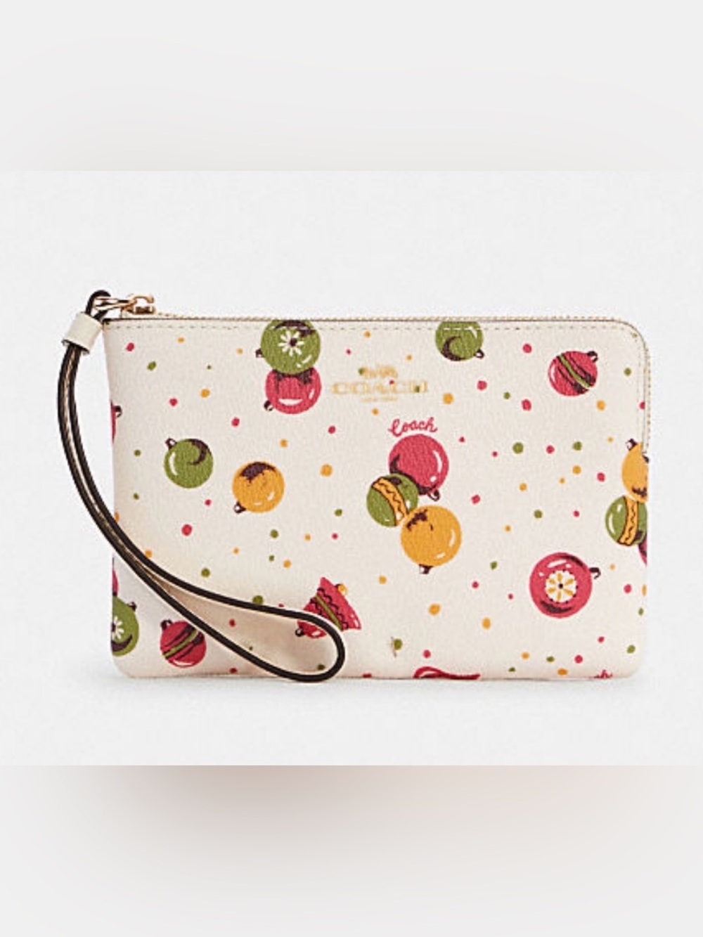 COACH CORNER ZIP WRISTLET WITH ORNAMENTS PRINT CHALK WHITE